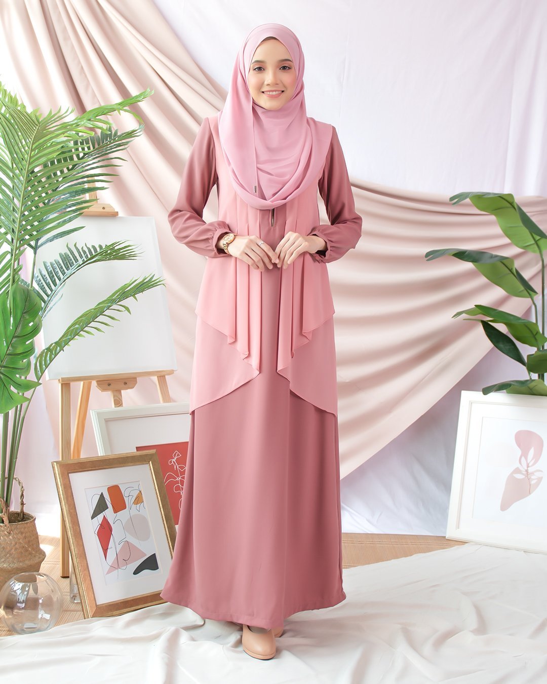 Abaya Cardi Afza - Dusty Pink