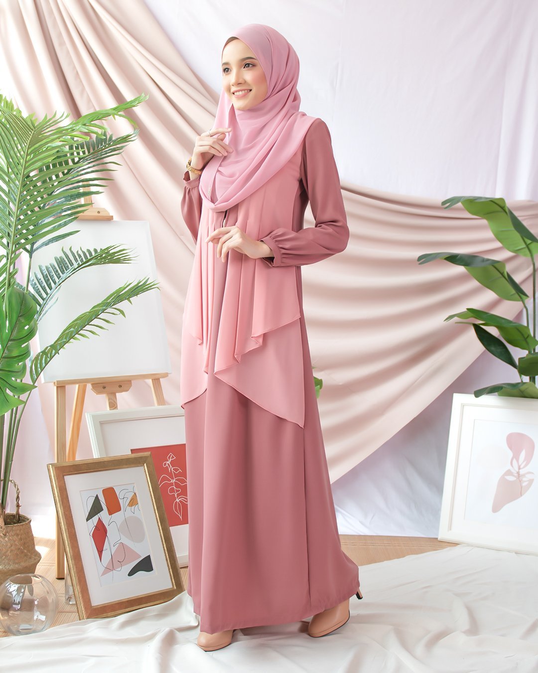 Abaya Cardi Afza - Dusty Pink