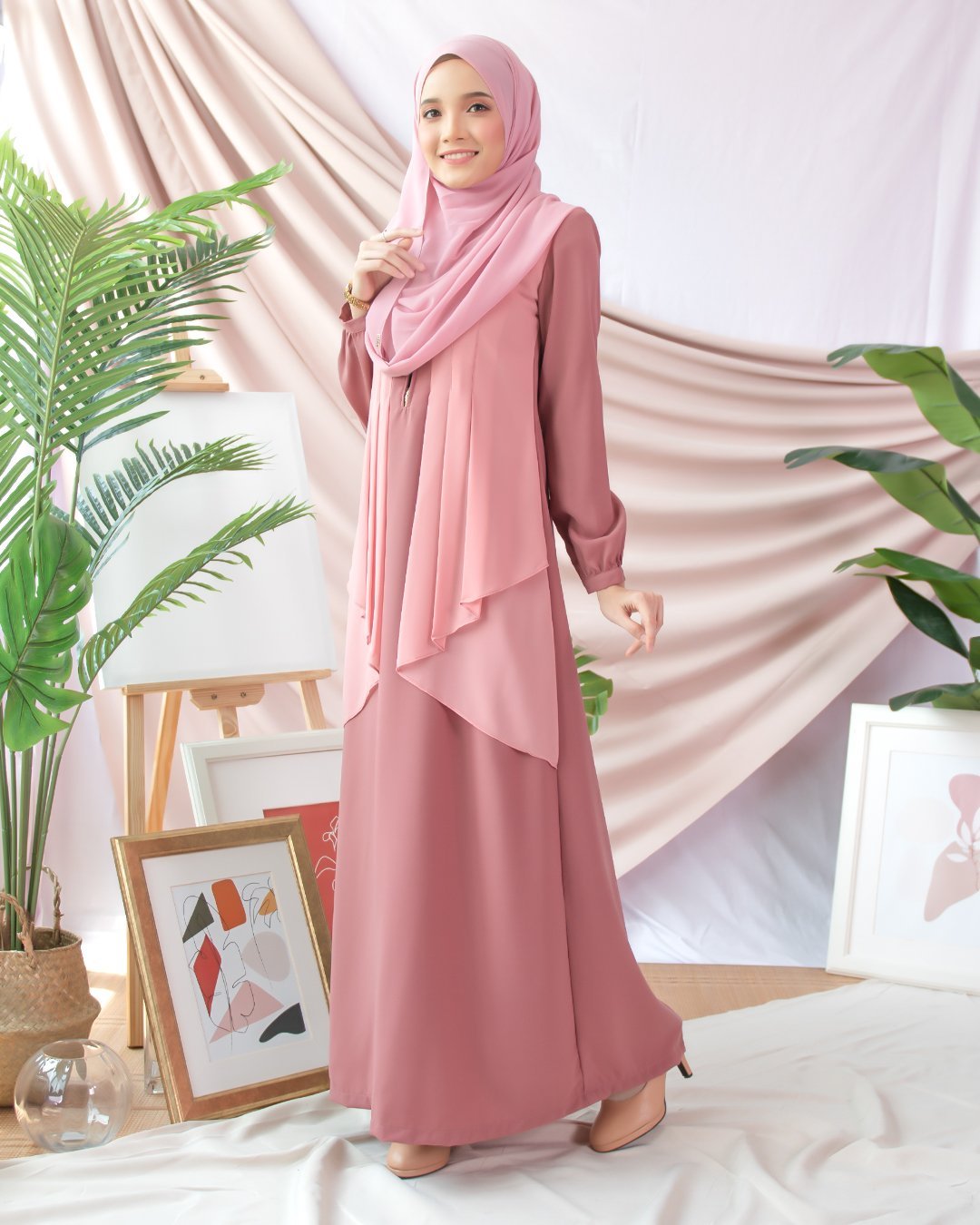 Abaya Cardi Afza - Dusty Pink