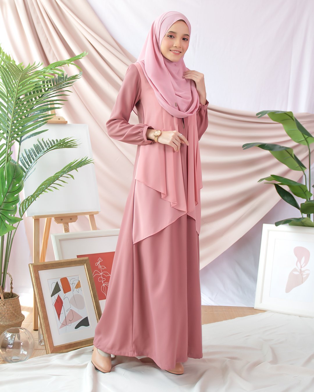 Abaya Cardi Afza - Dusty Pink