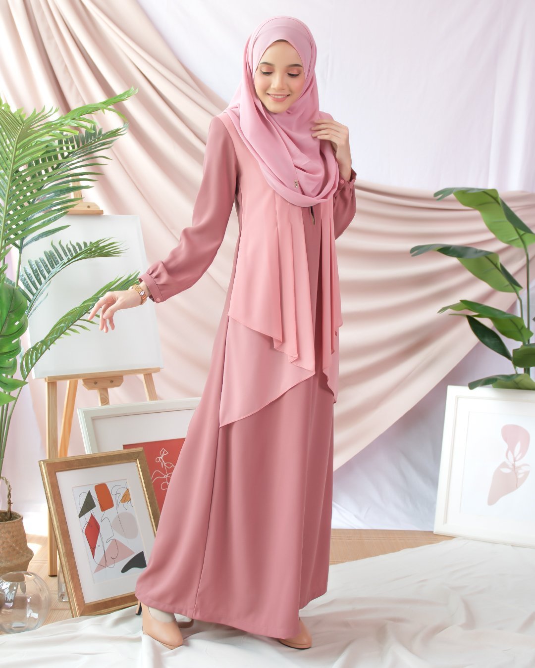 Abaya Cardi Afza - Dusty Pink