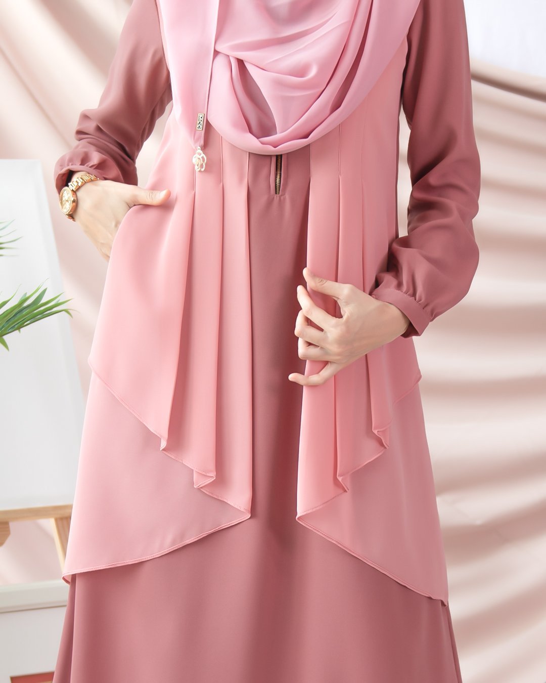 Abaya Cardi Afza - Dusty Pink