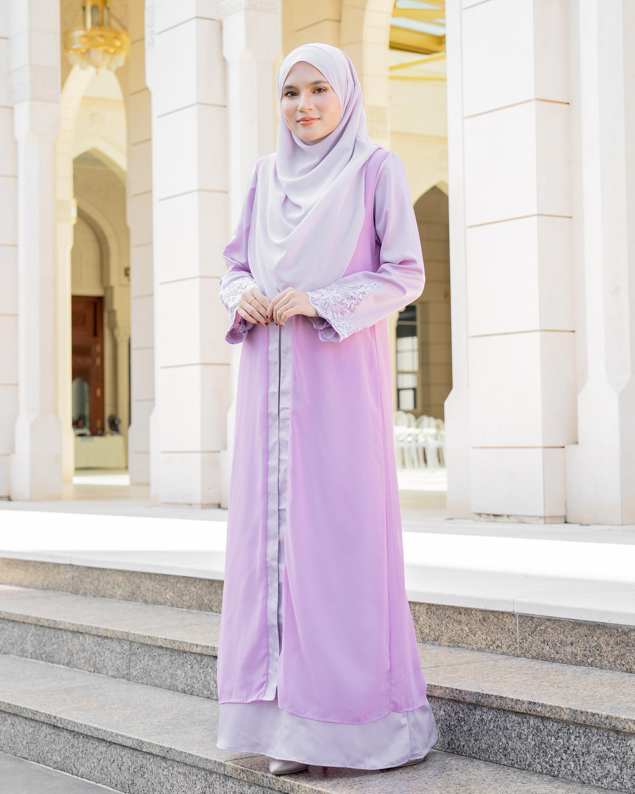 Abaya Cardi Lace Rizka - Lilac