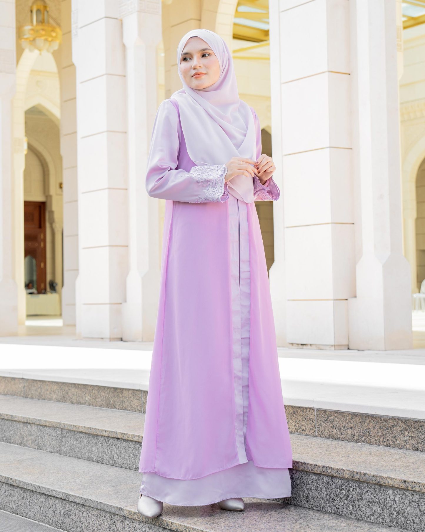 Abaya Cardi Lace Rizka - Lilac