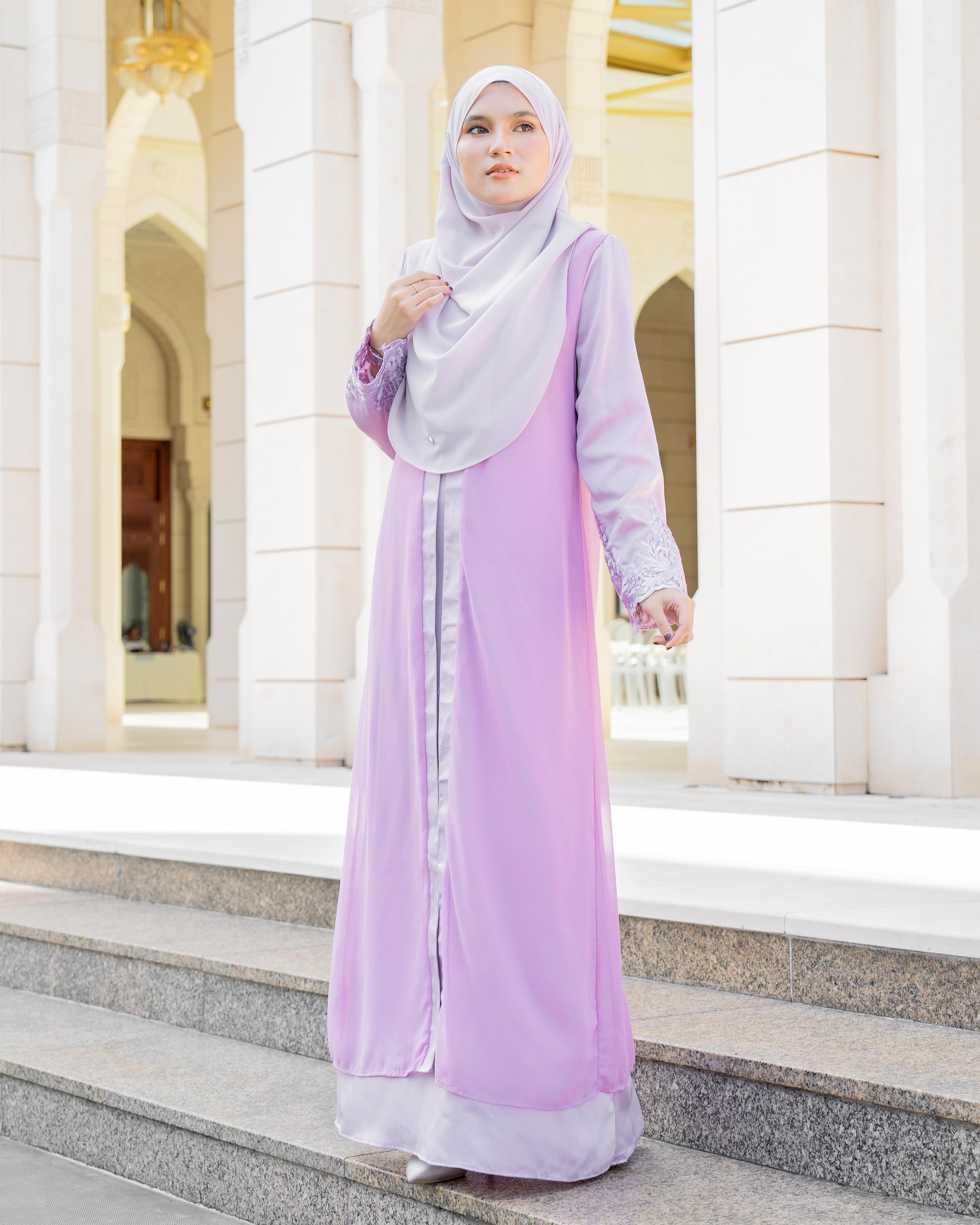 Abaya Cardi Lace Rizka - Lilac