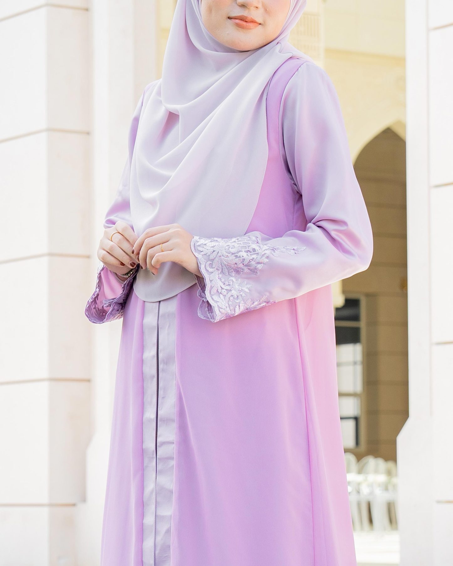 Abaya Cardi Lace Rizka - Lilac