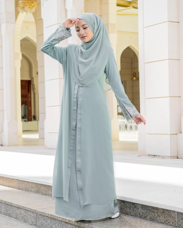 Abaya Cardi Lace Rizka - Pistachio