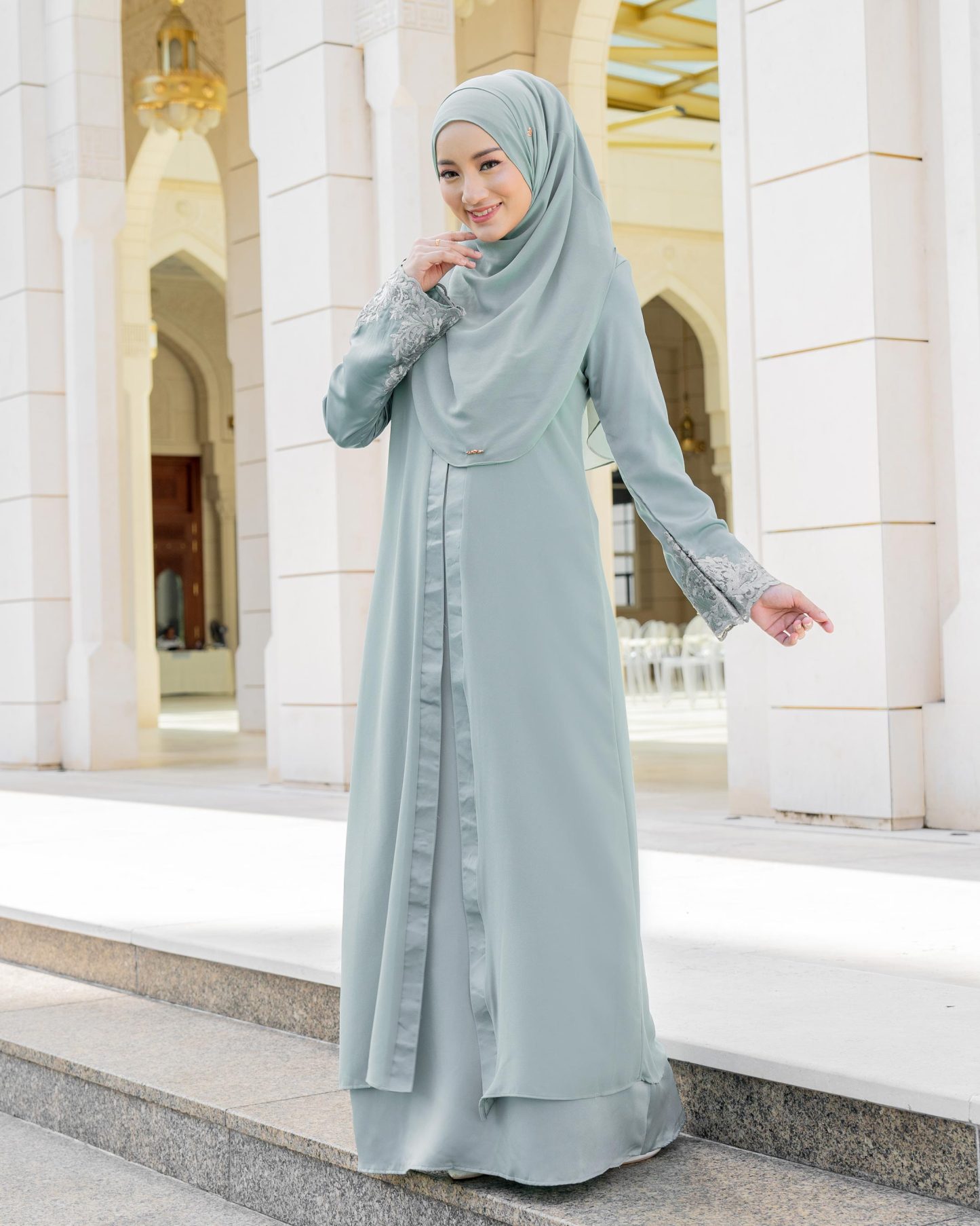 Abaya Cardi Lace Rizka - Pistachio