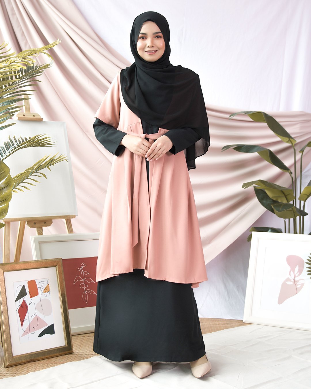 Abaya Cardi Maisarah - Black Peach