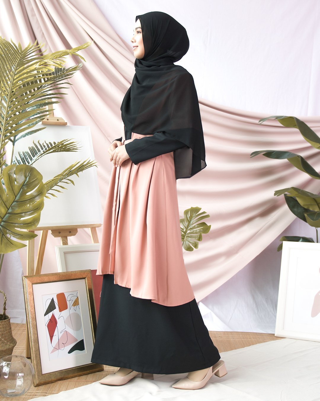 Abaya Cardi Maisarah - Black Peach