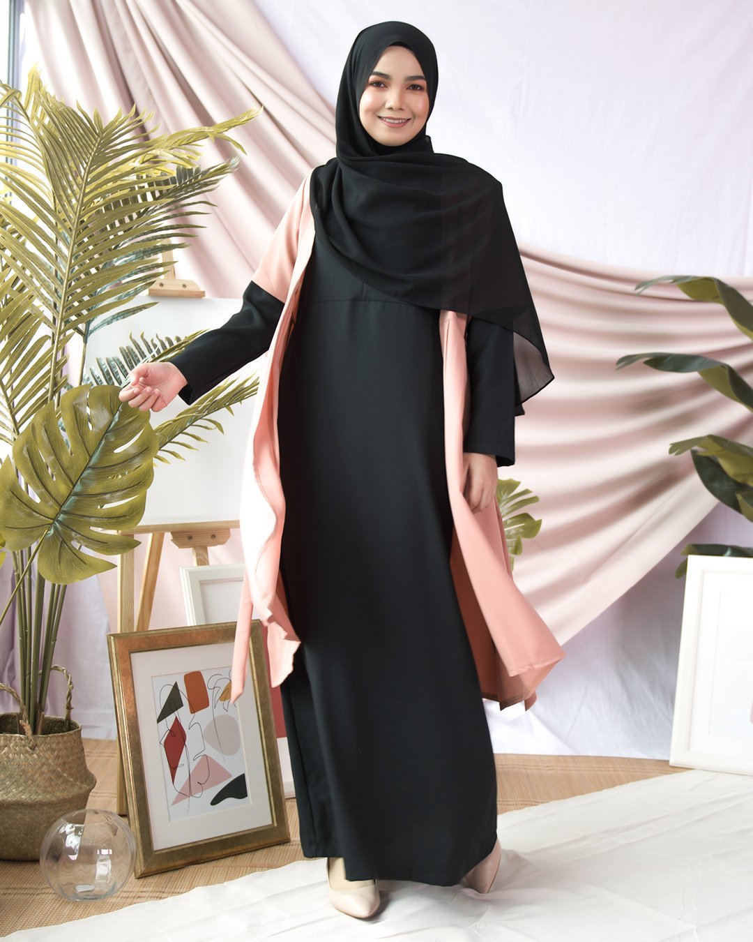 Abaya Cardi Maisarah - Black Peach