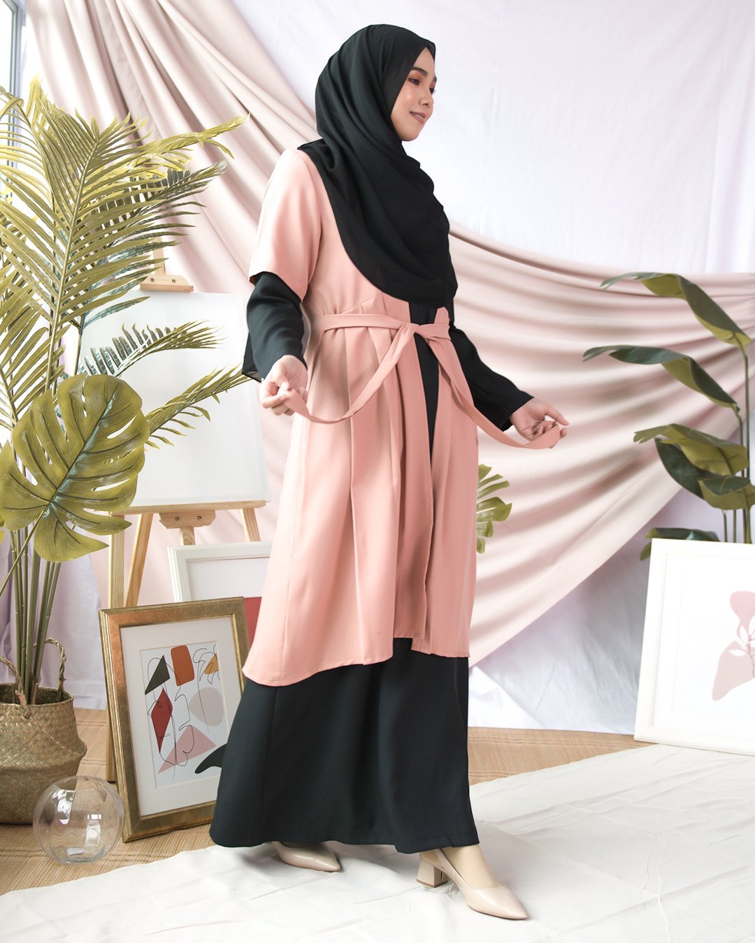 Abaya Cardi Maisarah - Black Peach