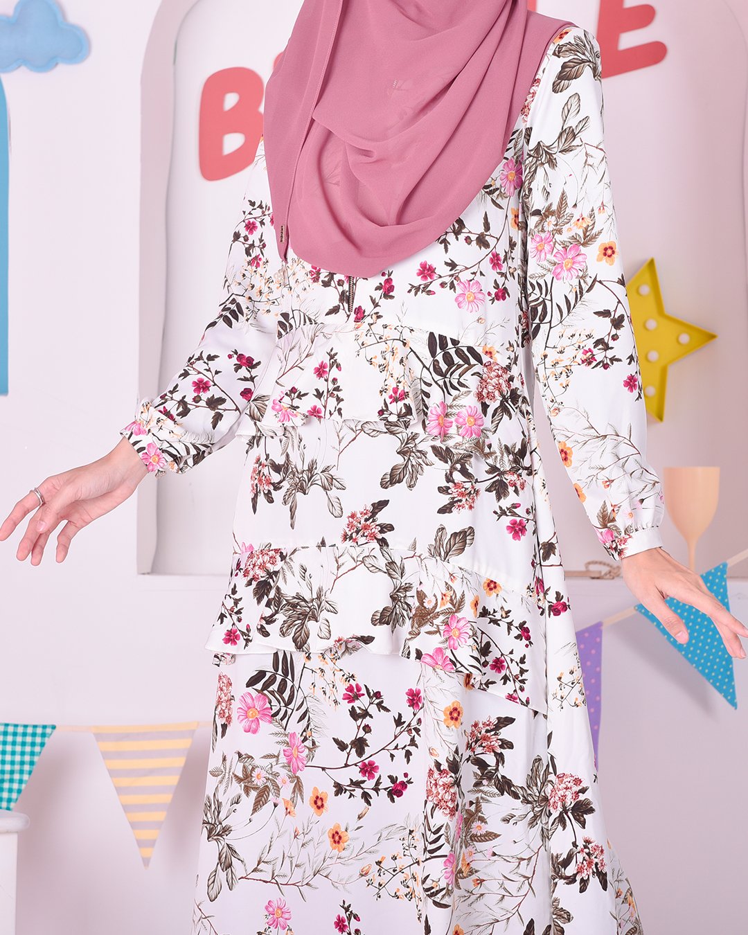 Abaya Ruffle Cassandra - Cotton White