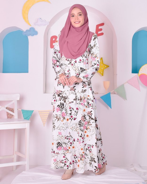Abaya Ruffle Cassandra - Cotton White