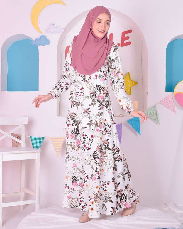 Abaya Ruffle Cassandra - Cotton White
