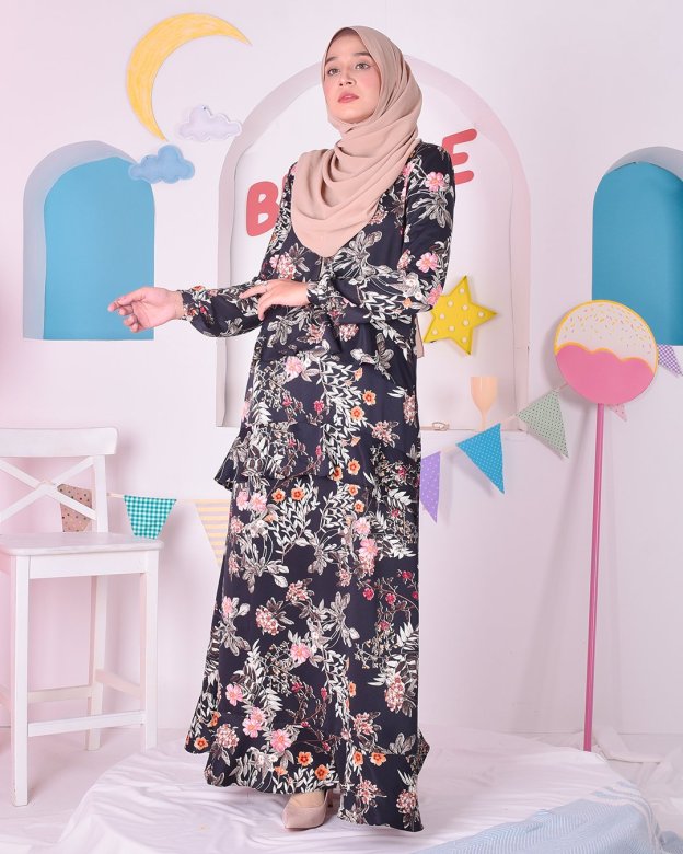 Abaya Ruffle Cassandra - Royal Black