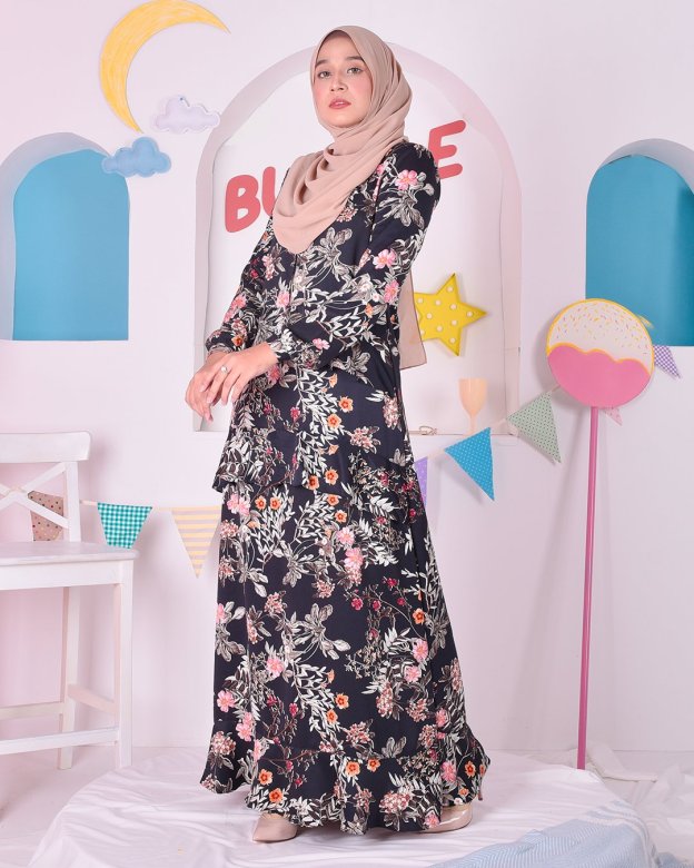 Abaya Ruffle Cassandra - Royal Black