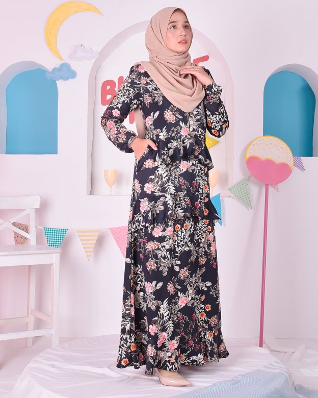 Abaya Ruffle Cassandra - Royal Black