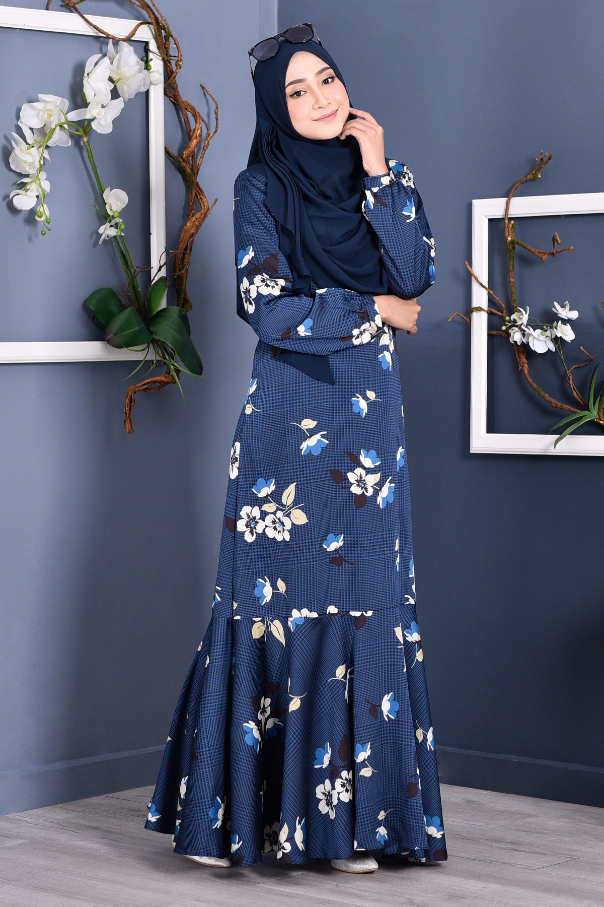 Abaya Checkered Renee - Deep Blue