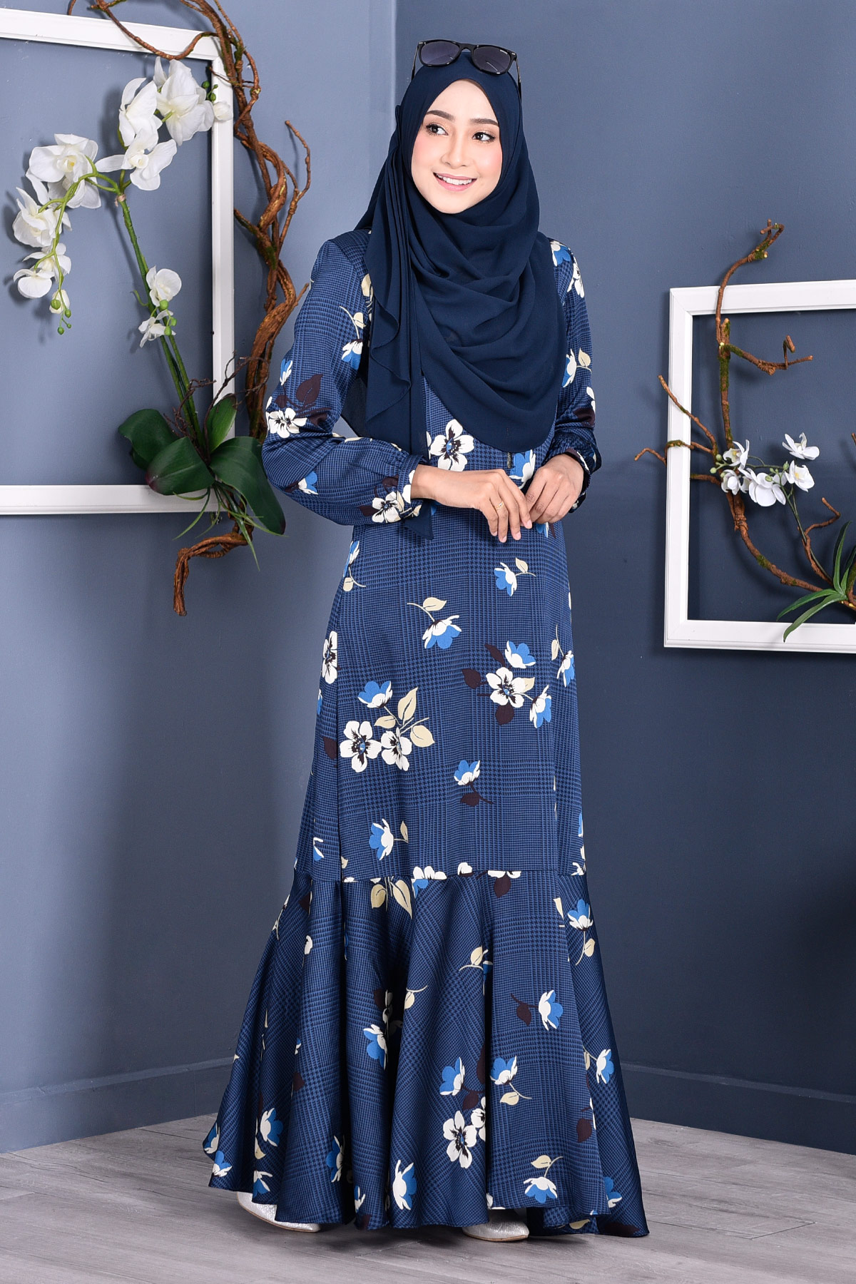 Abaya Checkered Renee - Deep Blue
