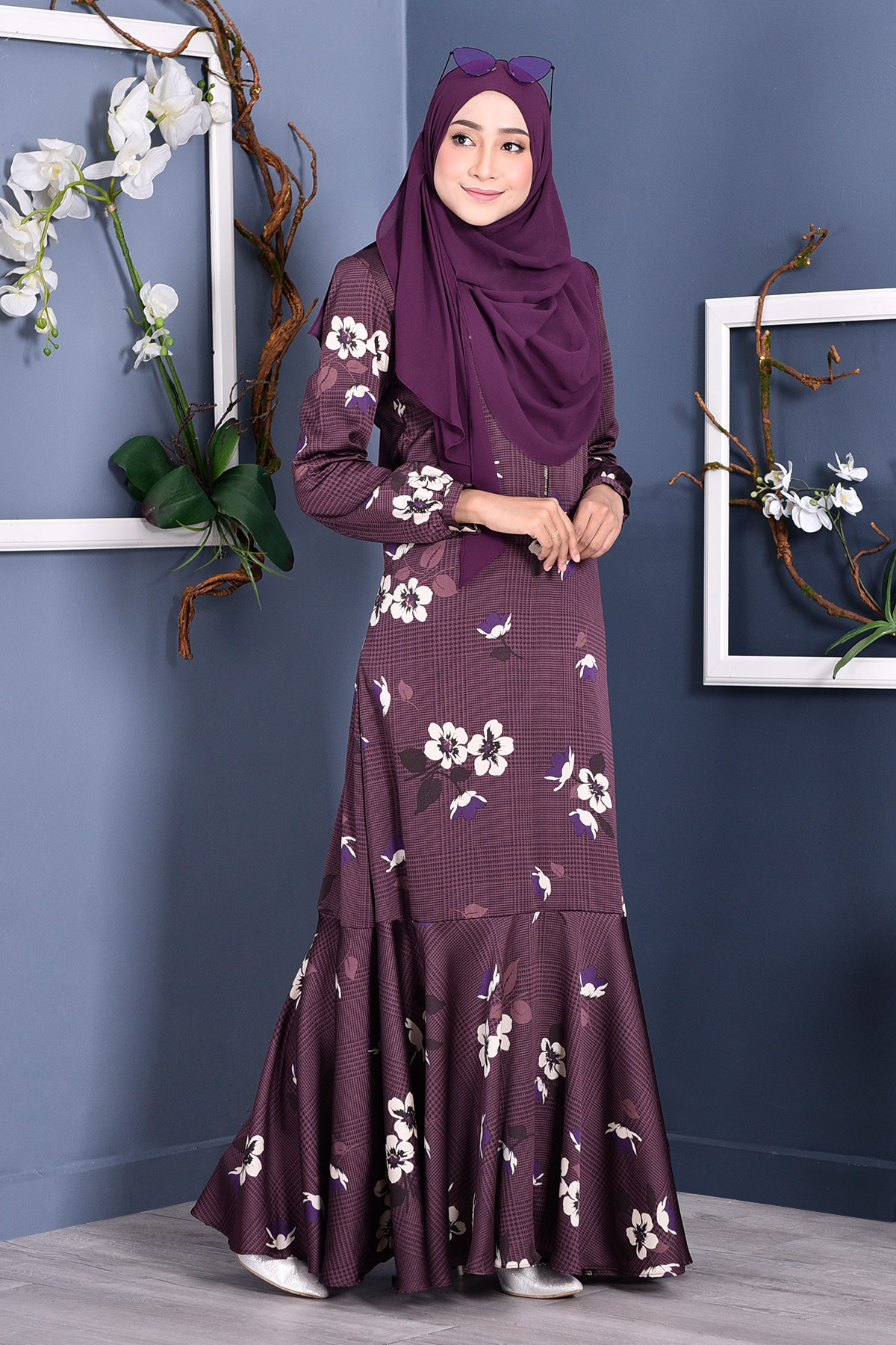 Abaya Checkered Renee - Plum Purple