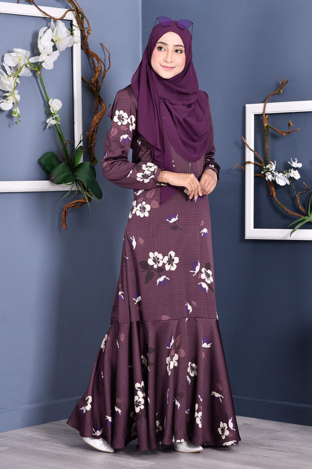 Abaya Checkered Renee - Plum Purple