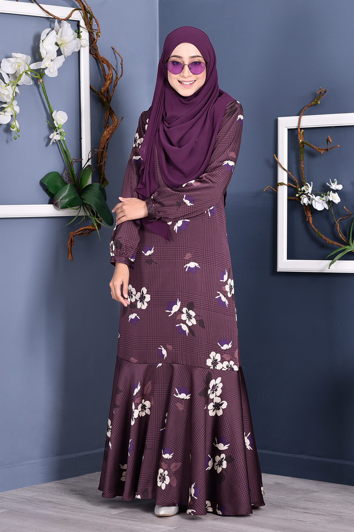 Abaya Checkered Renee - Plum Purple