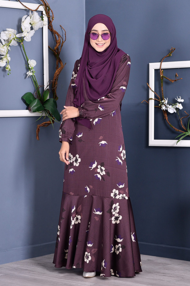 Abaya Checkered Renee - Plum Purple
