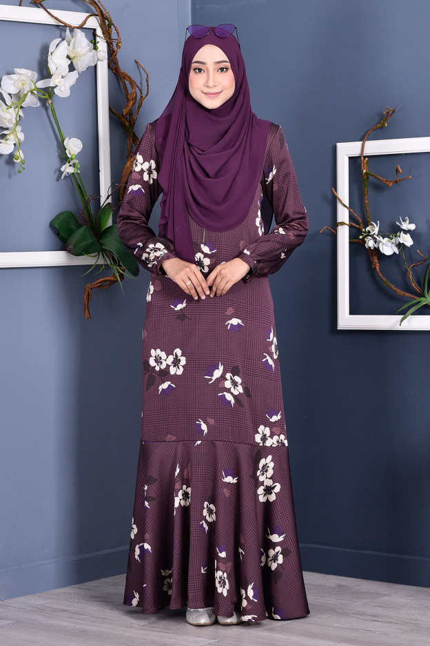 Abaya Checkered Renee - Plum Purple