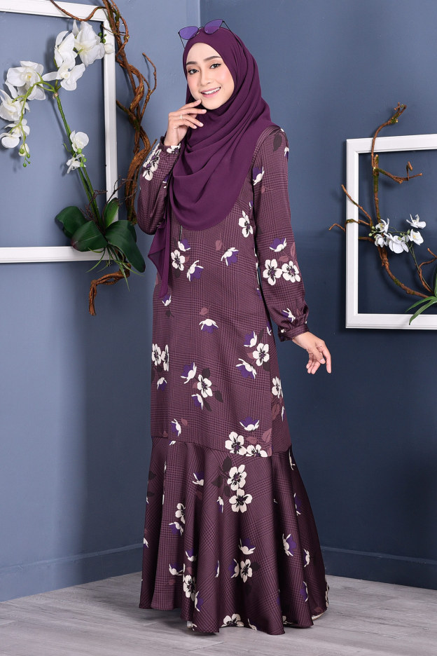 Abaya Checkered Renee - Plum Purple