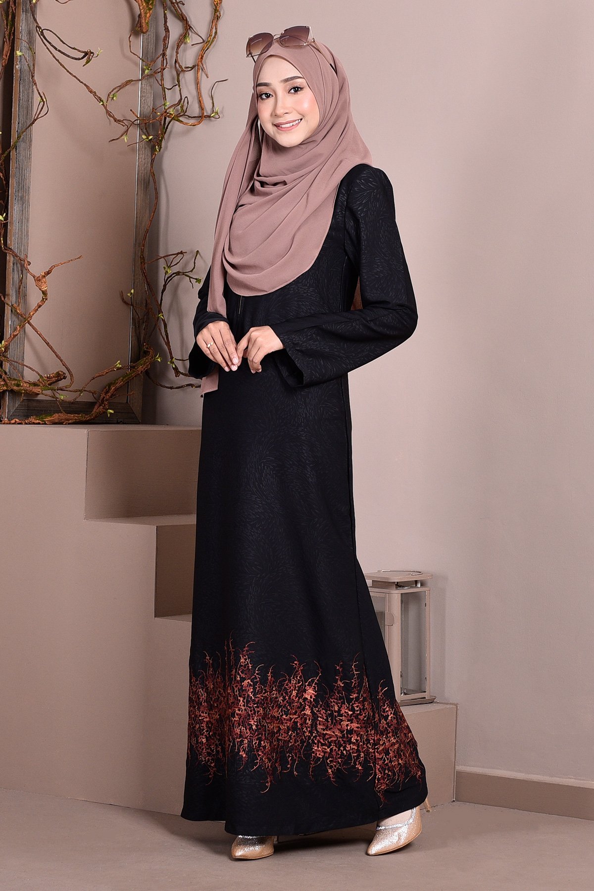 Abaya Dubai Embroidery Hijra - Cinnamon Brown
