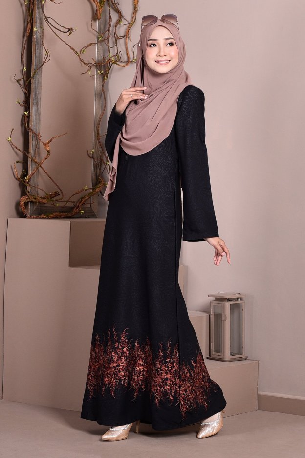 Abaya Dubai Embroidery Hijra - Cinnamon Brown