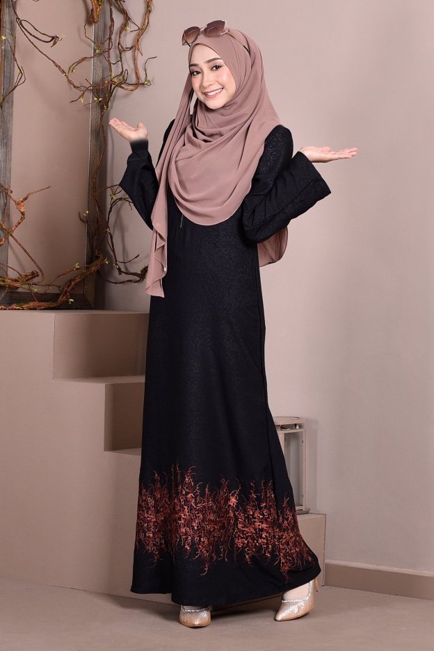 Abaya Dubai Embroidery Hijra - Cinnamon Brown
