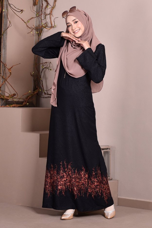 Abaya Dubai Embroidery Hijra - Cinnamon Brown