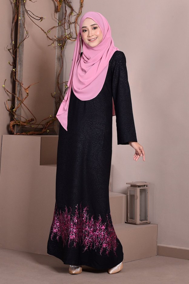 Abaya Dubai Embroidery Hijra - Magenta Pink