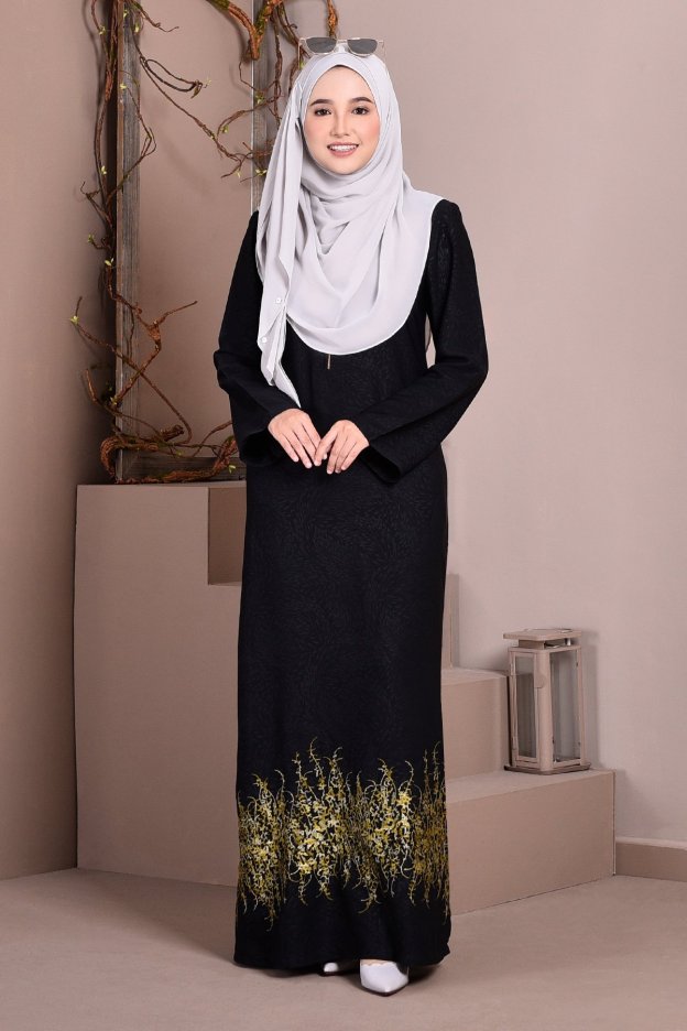 Abaya Dubai Embroidery Hijra - Forest Gold