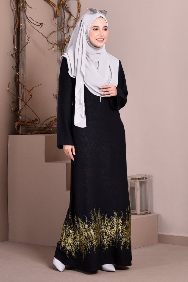 Abaya Dubai Embroidery Hijra - Forest Gold