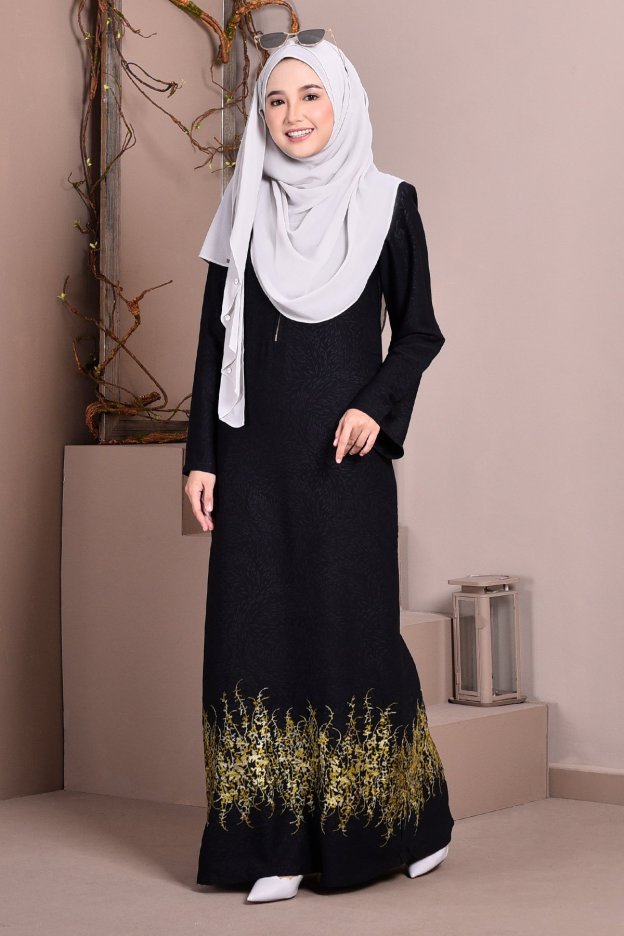 Abaya Dubai Embroidery Hijra - Forest Gold