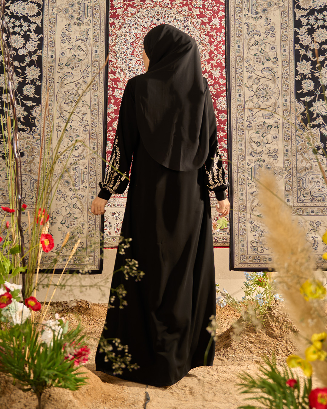 Abaya Embroidery Arrayan - Sandy