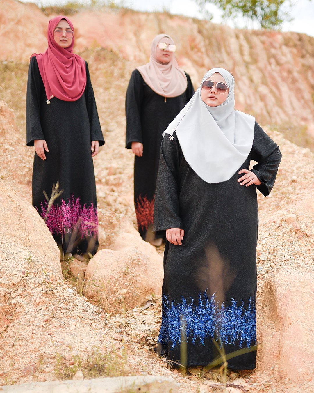 Abaya Dubai Embroidery Hijra - Magenta Pink