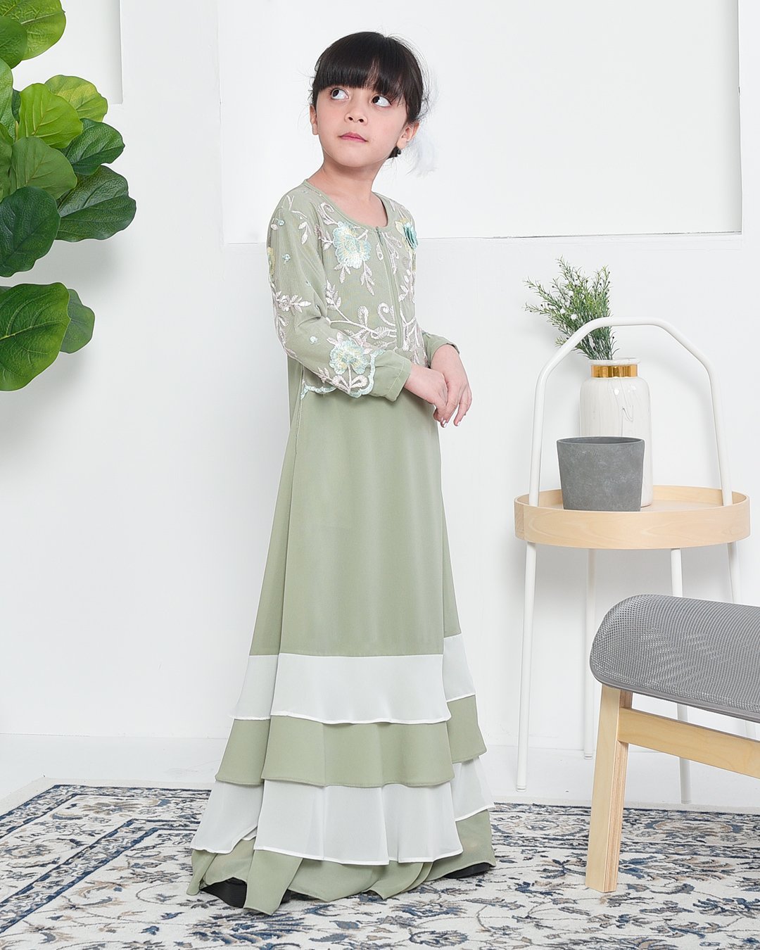 Abaya Lace Afikah Kids - Chiffon Green