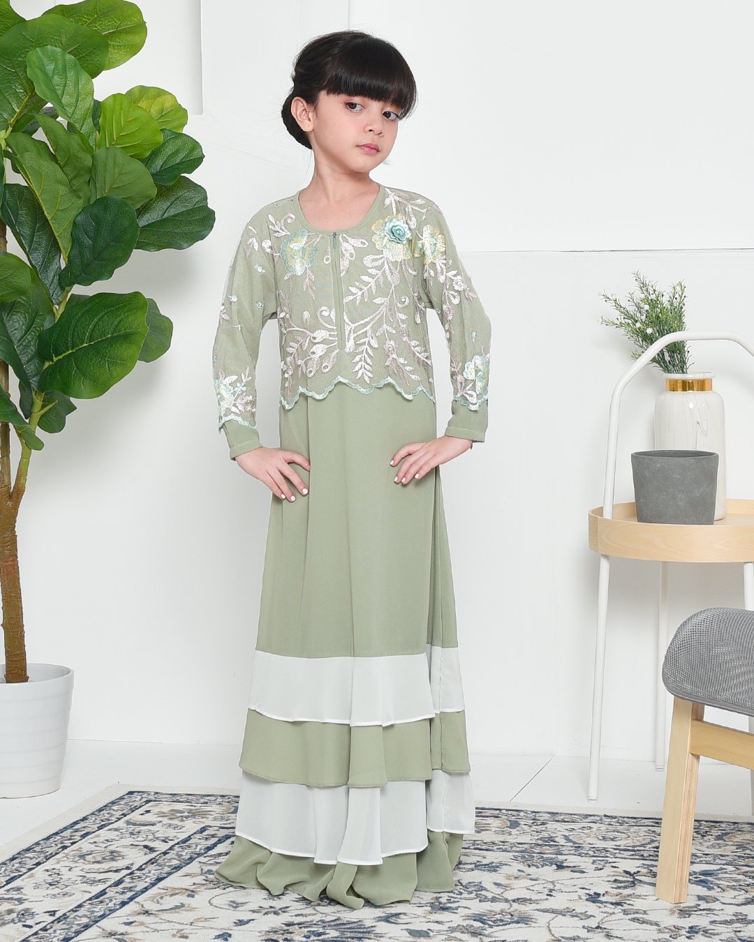 Abaya Lace Afikah Kids - Chiffon Green
