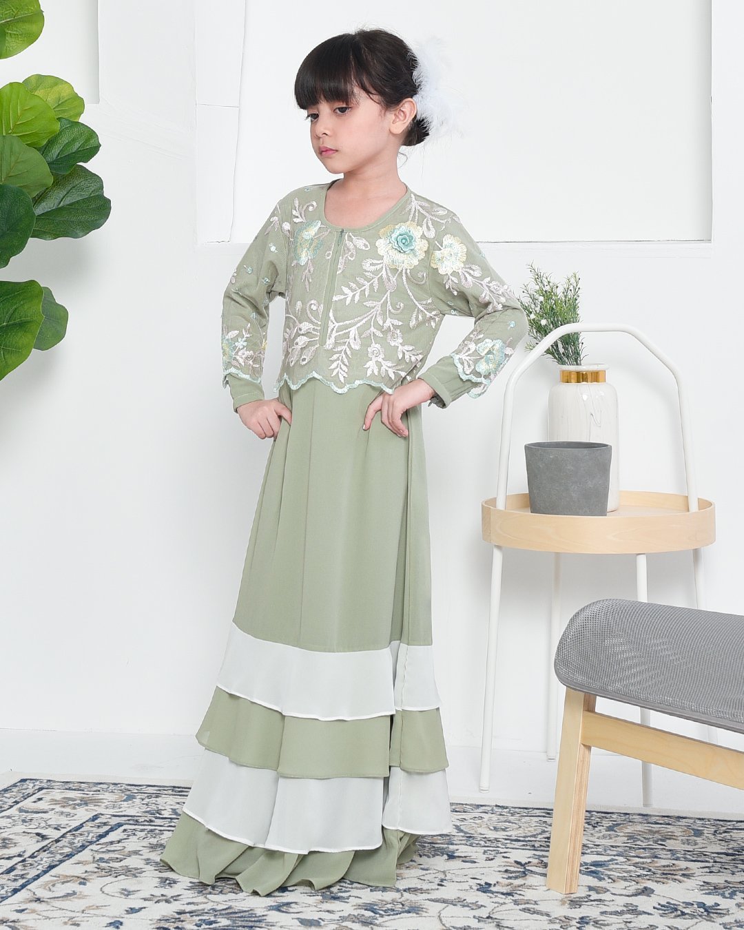 Abaya Lace Afikah Kids - Chiffon Green
