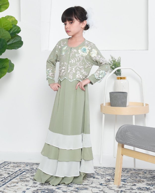 Abaya Lace Afikah Kids - Chiffon Green