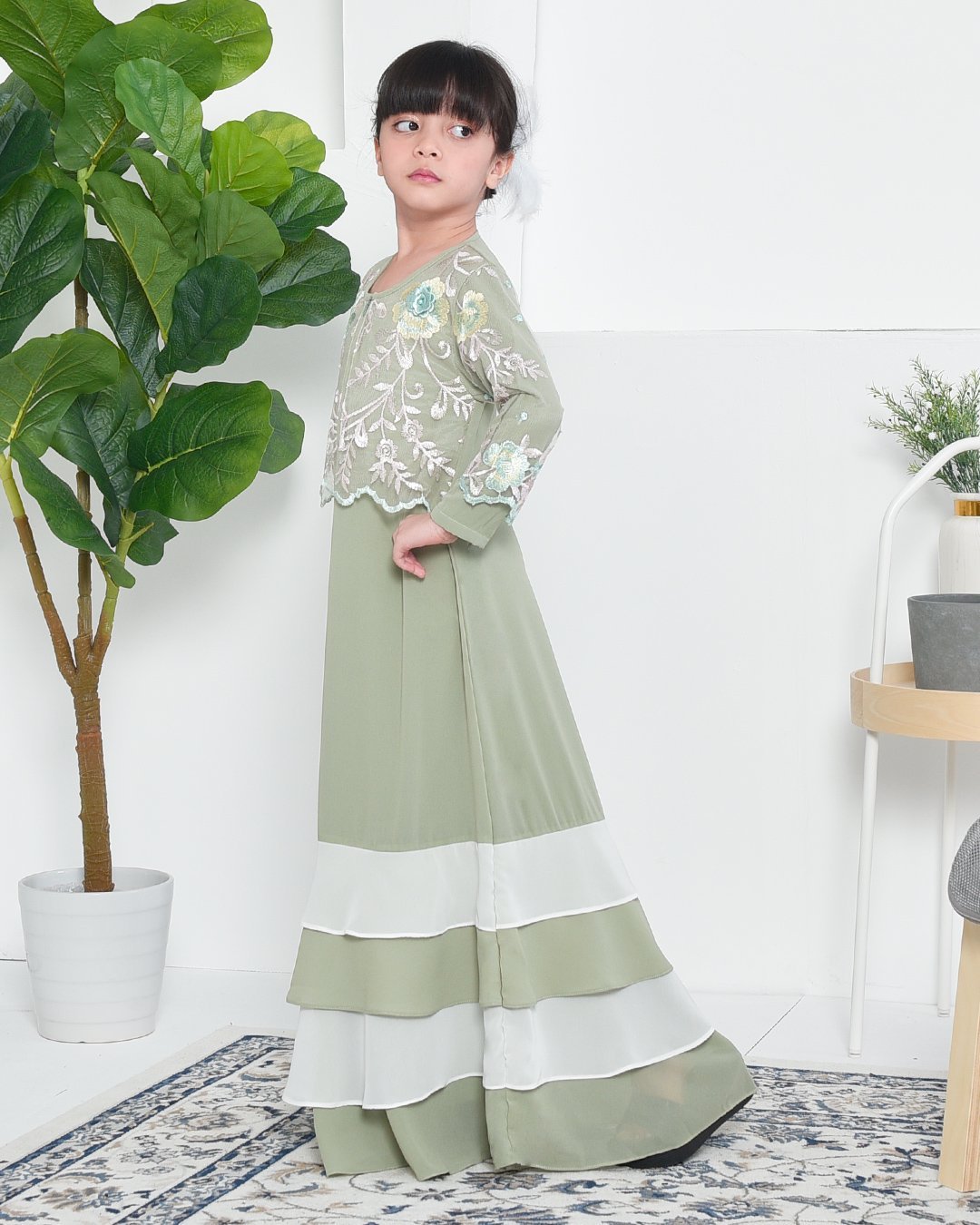 Abaya Lace Afikah Kids - Chiffon Green