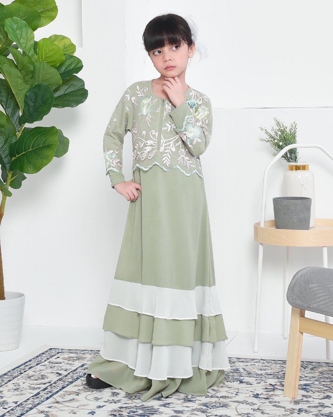 Abaya Lace Afikah Kids - Chiffon Green