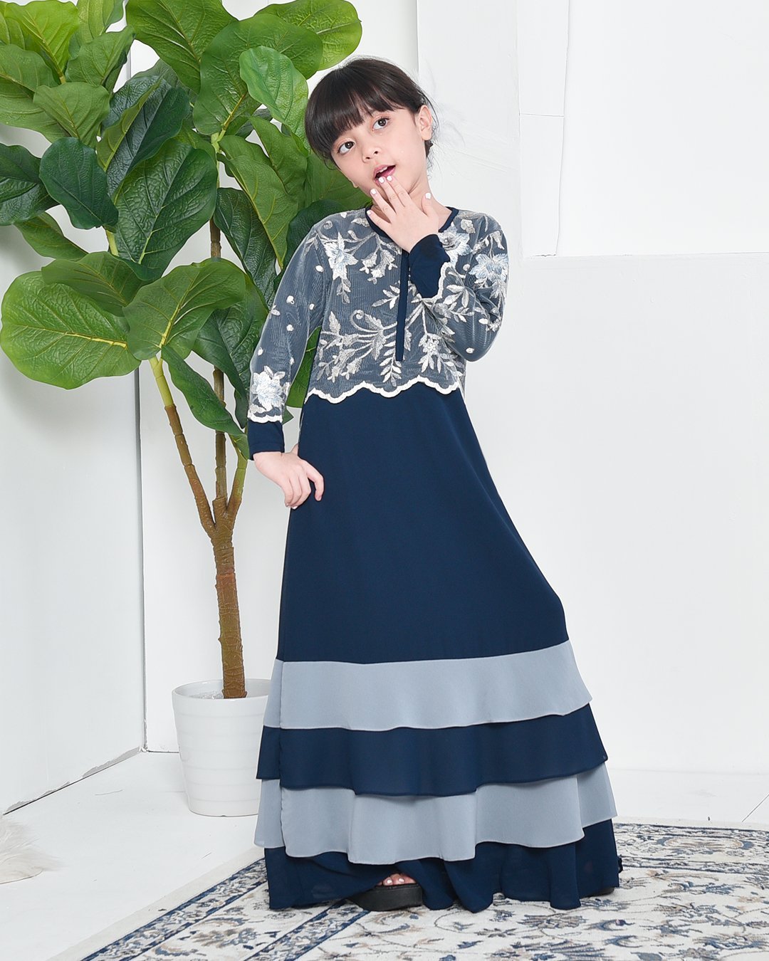 Abaya Lace Afikah Kids - Oxford Blue