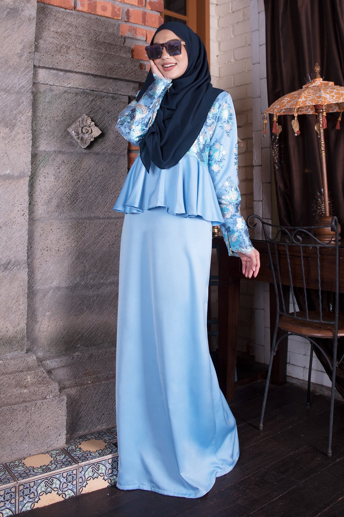 Abaya Lace Louise - Ice Blue