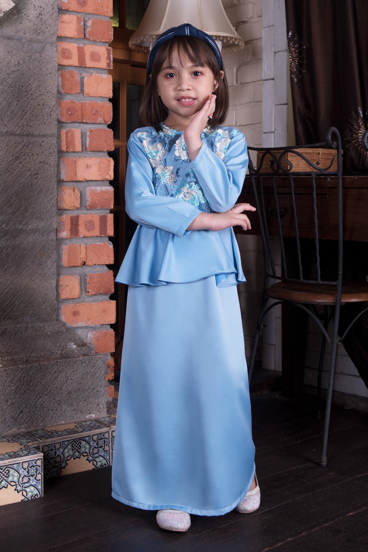 Abaya Lace Louise Kids - Ice Blue