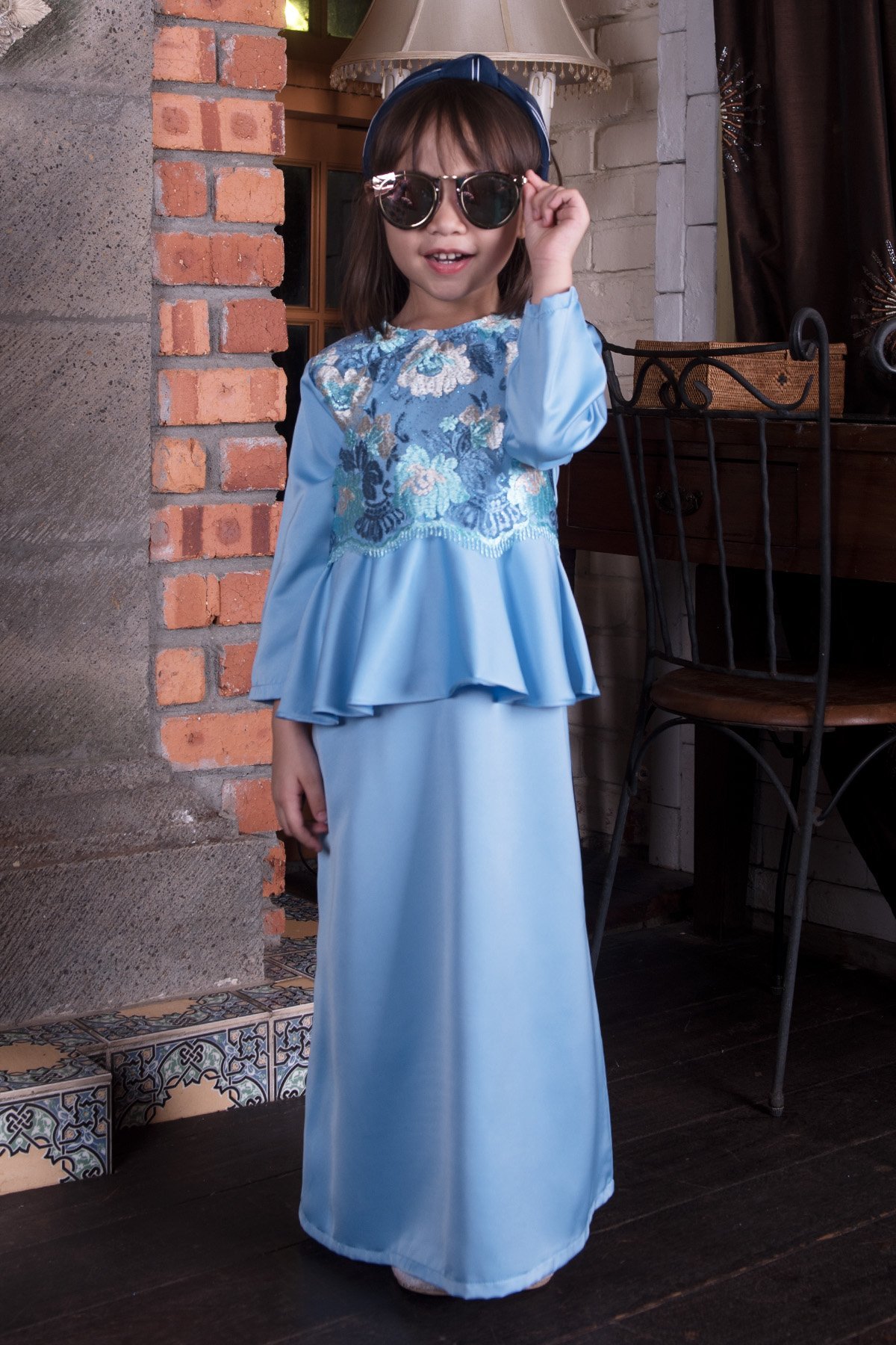 Abaya Lace Louise Kids - Ice Blue